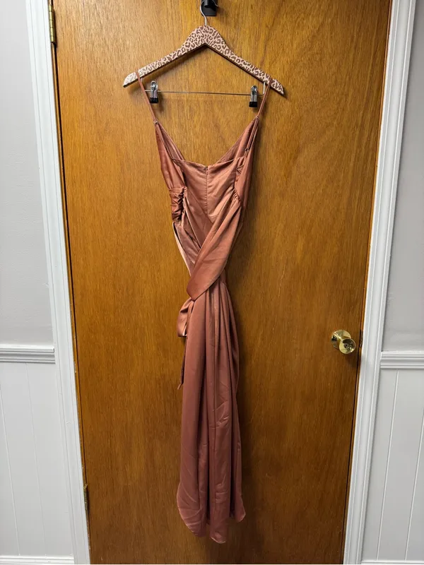 Showpo. How Will I Know Wrap Waist Tulip Hem Midi Dress Dusty Rose US 6 NWT - Image 13