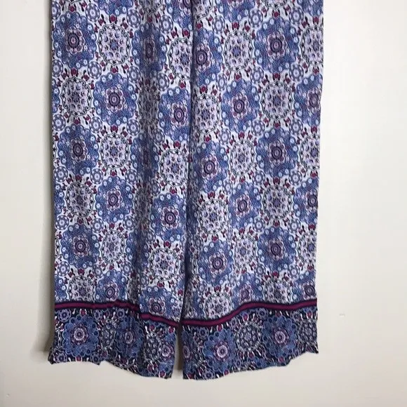 Loft Fluid Wide Leg Crop Pants in Medallion Linen Blend‎ ladies size medium - Image 5