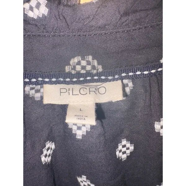 Pilcro and the Letterpress Navy White Diamond Print Ruffle Blouse Large - Image 3