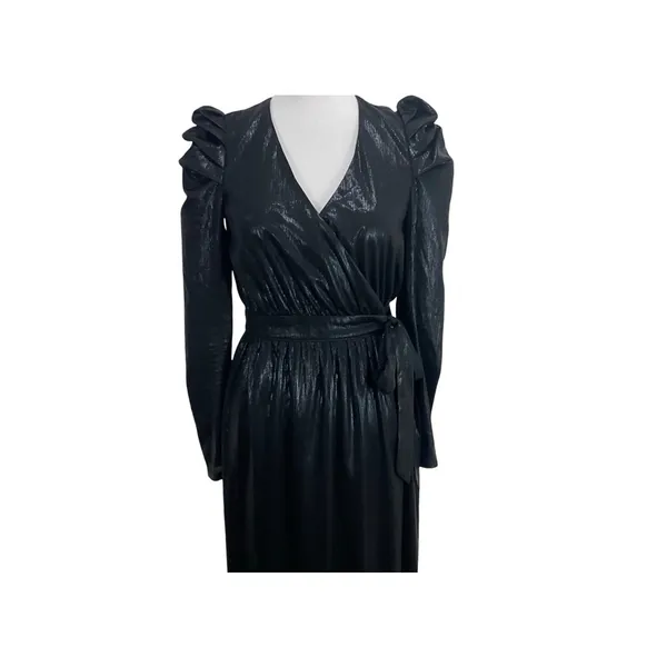 Lulus Dream Big Metallic Puff Long Sleeve Midi Dress in Black Size S - Image 4