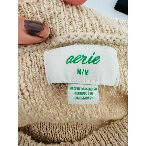 Aerie Womens Sweater Pullover Oversized Deconstructed Slouchy Beige Size‎ Medium - Image 11