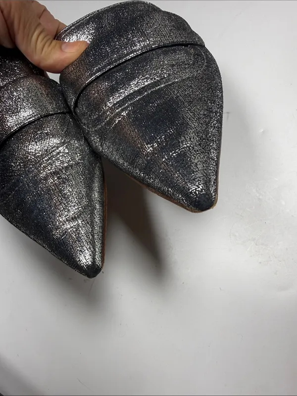 Marni Silver Metallic Leather Pointed Toe slip-on Mules S-587 Sz 6 - Image 3