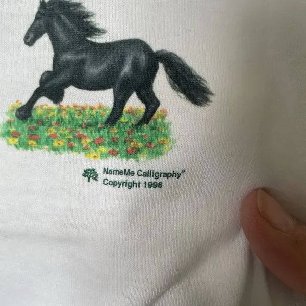 Fruit of the Loom Vintage 1998 T-Shirt 'Friesian Love' Horse White Unisex XL - Image 8