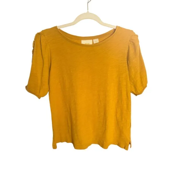 Anthropologie Maeve Mustard Golden Yellow‎ Short Sleeve Top Sz S - Image 5