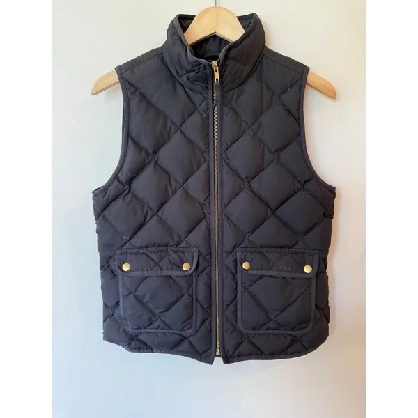 J.Crew Black Full Zip Quilted Vest Flap Front Pockets Women's Small Preppy - Image 2