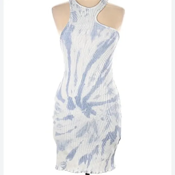 Zara asymmetrical ribbed baby blue and white tie dye tank dress beach vacation - Image 6