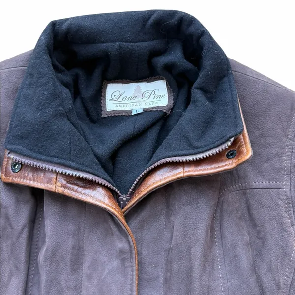 Women's Lone Pine 100% Leather Suede Lambskin Brown Field Jacket Coat Made USA - Image 2