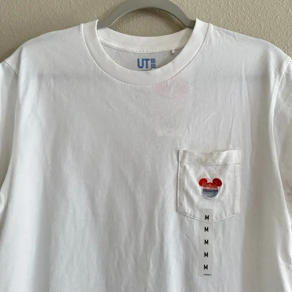 Uniqlo UT Disney Mickey Mouse Pocket T-Shirt White Women Medium NWT Embroidered‎ - Image 2