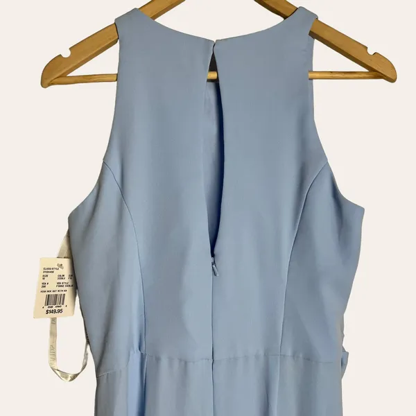 David’s Bridal Ice Blue Sleeveless High Neck Draped Front Brisdesmaid Gown 10 - Image 10