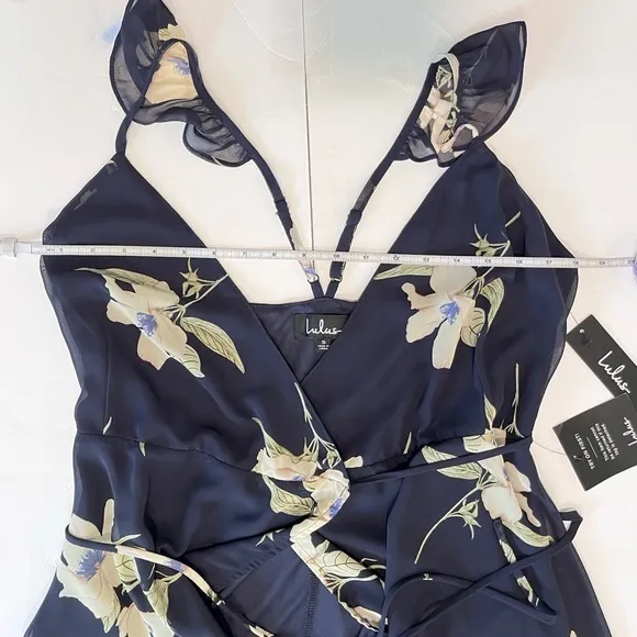 NWT Lulus All Mine Navy Blue‎ Floral Print High-Low Wrap Dress SMALL - Image 8