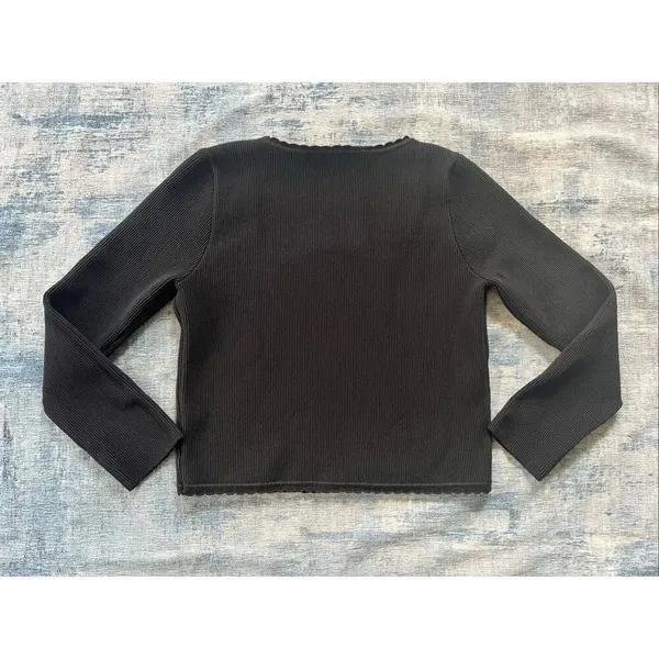 ASTR The Label Black Scallop Trim Ribbed Knit Long Sleeve Top XL - Image 2