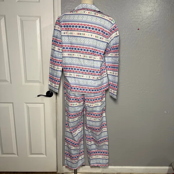 Old Navy Christmas Pajama Set Womens Medium Fair Isle Holiday Button Down PJ - Image 2