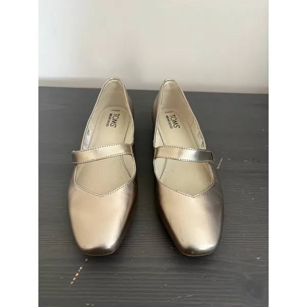 TOMS Mary Jane Bianca 8.5 Gold Metallic Leather Square Toe Ballet Flat Shoes - Image 13