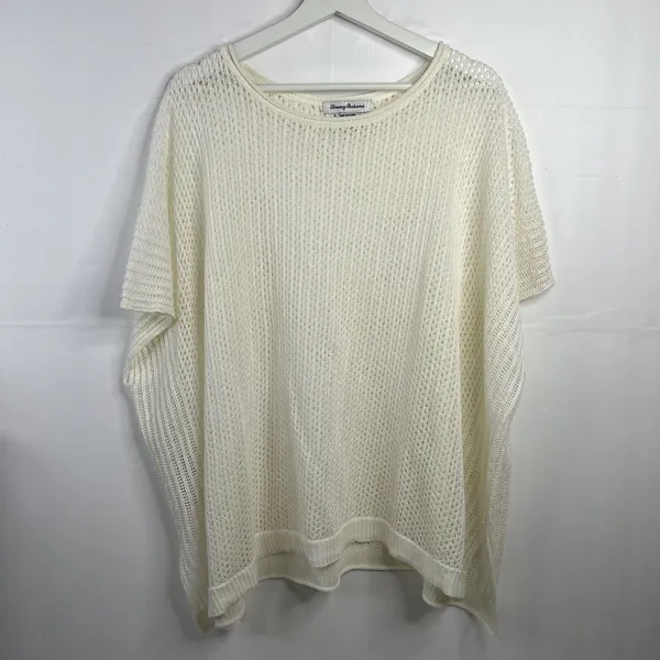 Tommy Bahama OS Beach Cover Linen Beige Open Weave Poncho Resort Boxy Relaxed - Image 3