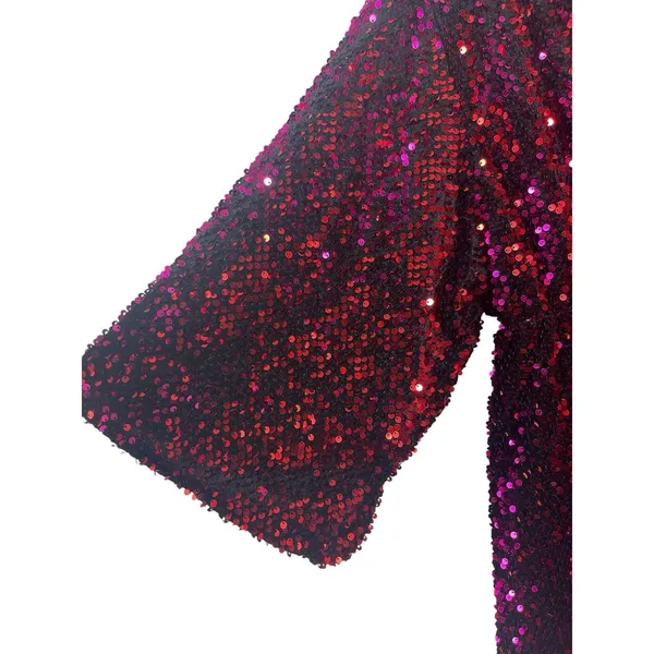 Motel Red & Burgundy Sequin Long Sleeve Romper Women’s M Deep V Party Club - Image 4