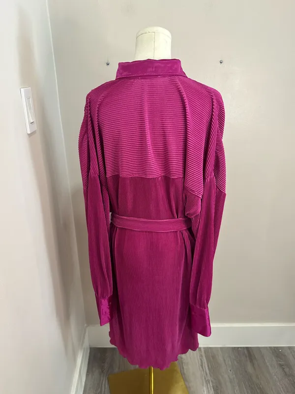12th Tribe Cara Fuschia‎ Plisse Mini Dress Large - Image 3