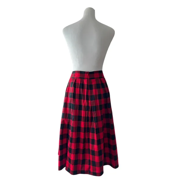 Red & Black Checker Print Pleated A-Line Midi Skirt - Image 7