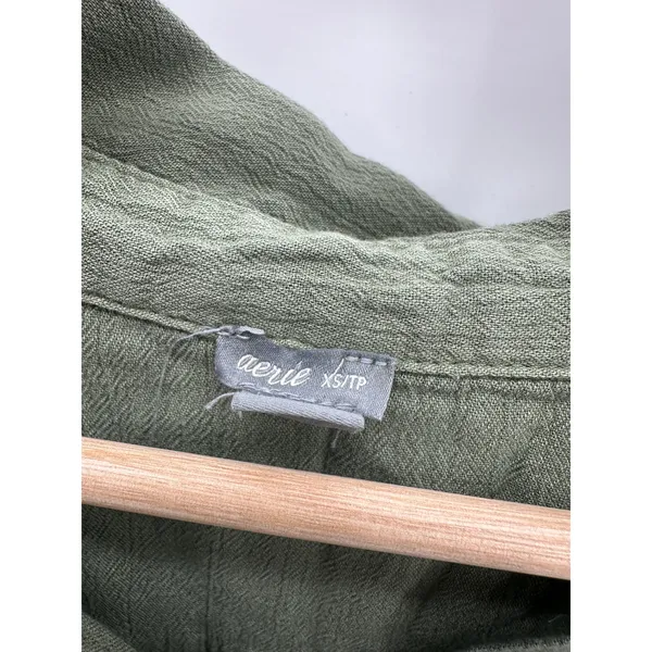Aerie Women XS Green Long Sleeve Button Front‎ Cotton Blend Shirt G24 - Image 5