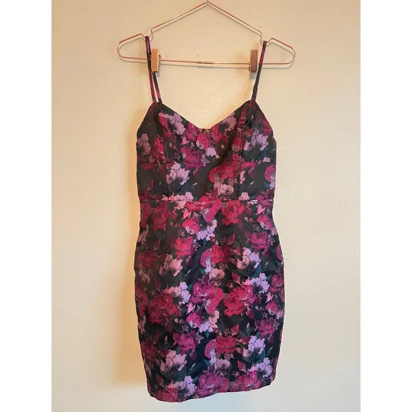 Lulus Mini Dress Womens Small Magenta Floral Jacquard Cocktail Party Bodycon‎ - Image 3