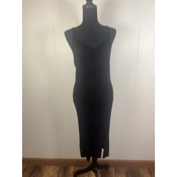 Abercrombie & Fitch Ribbed Midi Dress Ivory V-Neck Tank Sweater‎ Slit Size S - Image 2