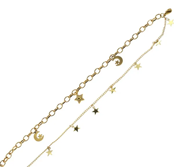 Gold Plated Stars & Moon Charm Anklet - Image 3