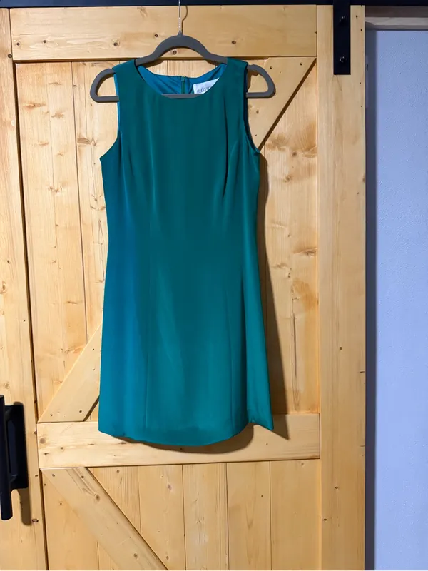 NWT- Hugo Buscati Collection 100% Silk Teal Sheath Dress - Size 10 - Image 3