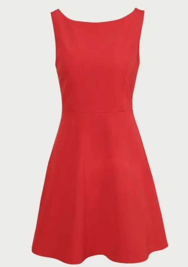 Rihoas Red Boat Neck High Waisted Mini Dress - Image 6