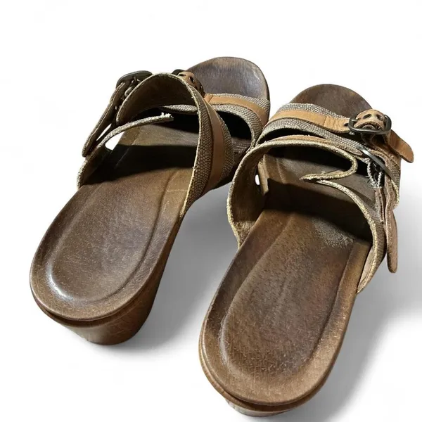 Y2K‎ Dansko Brown Leather Wood Platform Buckle Strap Wedge Sandals Size 39 - Image 6