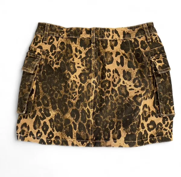Leopard print mini denim skirt Brown Size M - Image 2