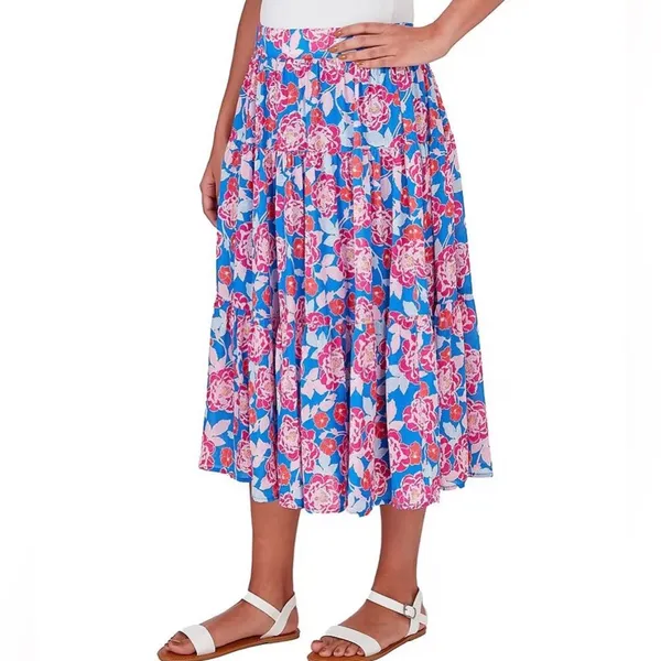 Ruby Rd. Floral Printed Yoryu Elastic Waist Midi A-Line Skirt size M - Image 3