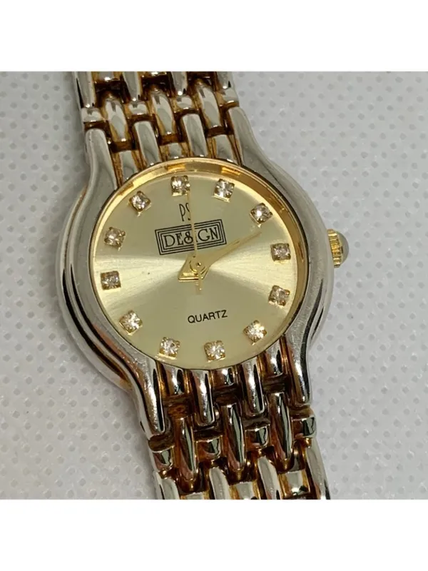 Vintage PS Design women watch gold tone quartz 24mm links bracelet 7.3” running - Image 2