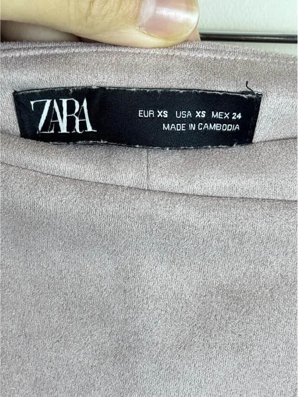 Suede Wrap Skort Tortoise Buckle Y2K Mini Shorts Zara XS Taupe Mauve - Image 3