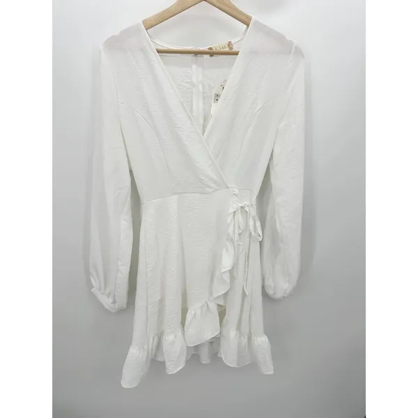 Altar'd State Womens S White‎ Wrap Mini Dress Ruffle Long Sleeve Bridal NWT - Image 2
