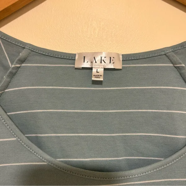 LAKE Pima Cotton Sleep Top Short Sleeve Blue Striped Size Large - Image 2