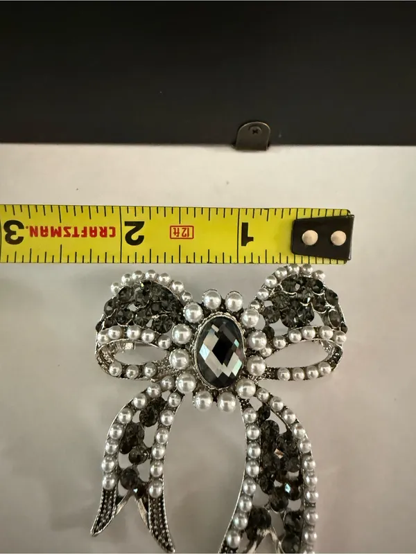 Bow Black Pearl Brooch Pin Pendant Rhinestone Jewelry Fashion - Image 4