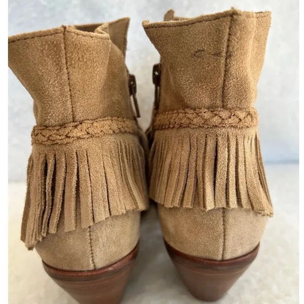 y2k Gianni Bini Women's Suede Fringe Ankle‎ Boots Size 8M Tan Brown Western - Image 2