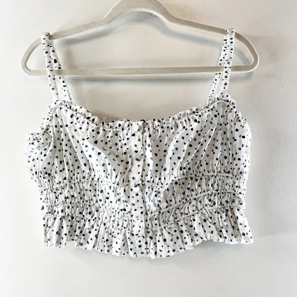 J. Crew Cinched Waist Cotton Poplin Button Up Polka Dot Tank Top White Medium - Image 2