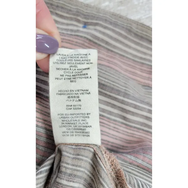 Free People High Tide Shirt XS Tan Pink Womens Striped Oversized Button Up Boho - Image 8