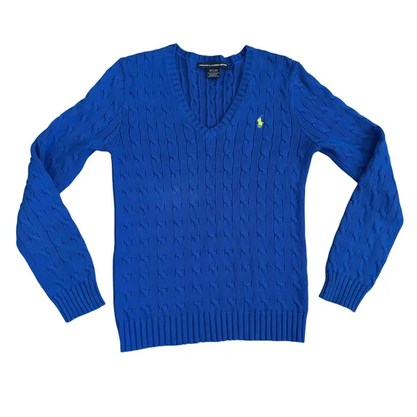 Vtg y2k Ralph Lauren Sport Cable Knit Sweater Sz L Preppy Bright‎ Twee Academia - Image 6