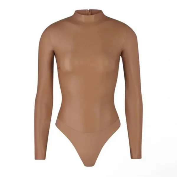 NWT SKIMS Faux Leather Long Sleeve bodysuit in Sienna‎ Sz 3X SOLD OUT! - Image 2