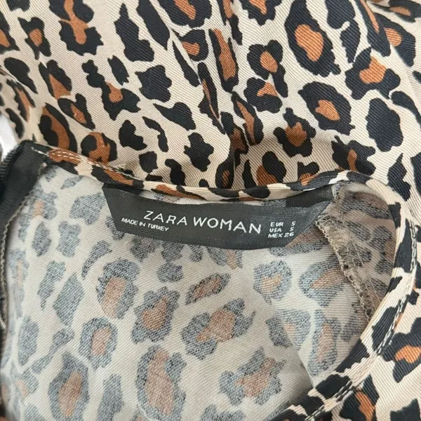 ZARA Leopard Print Babydoll Mini Dress Size S Skater Brown Animal Print Indie - Image 2