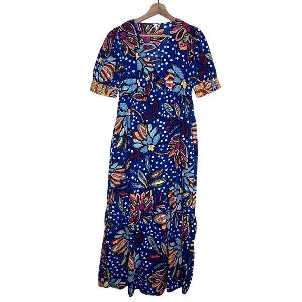 Tabitha Brown for Target Blue Floral Polka Dot Maxi Dress Cotton Tropical Size 4 - Image 2