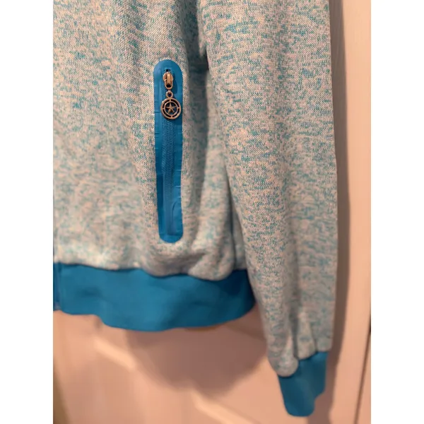 True Religion Womens XL Blue Space Dye Drip Horseshoe Full Zip Hoodie Sweatshirt - Image 8
