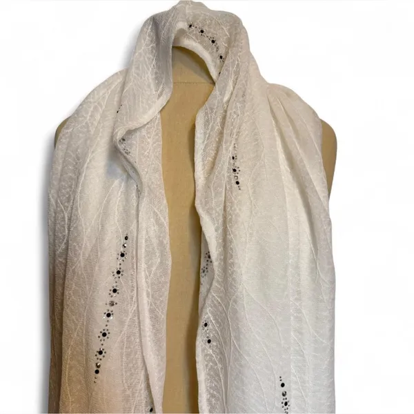 Women's White Sheer Scarf with Crystal Accents - Image 4