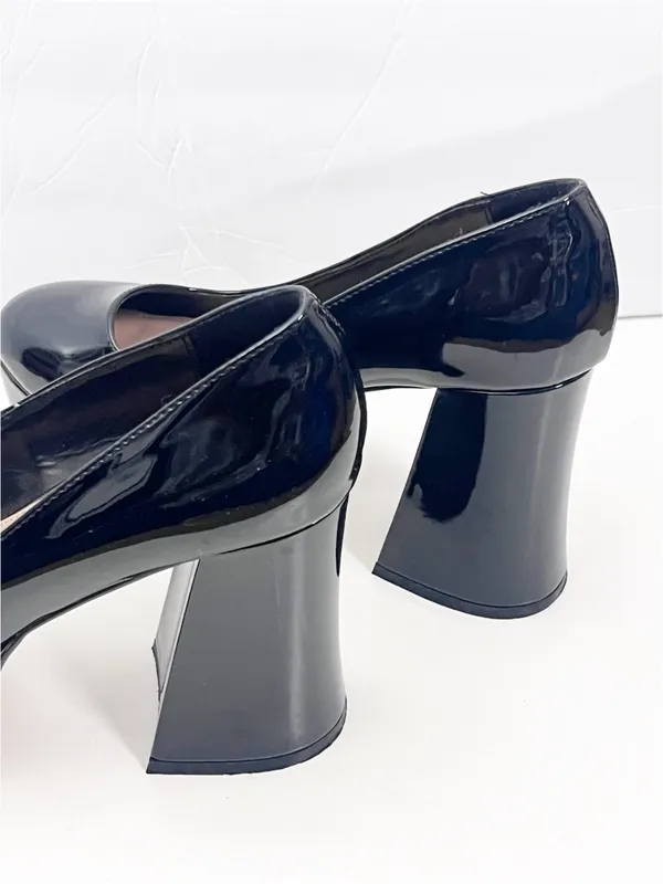 LULUS Joanah Black Patent Leather Round Toe Chunky Platform Block Heels Size 9 - Image 9