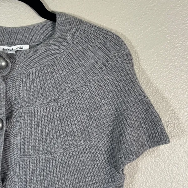 Alice & Olivia Grey Cashmere Y2K Sweater Womens S Chunky Buttons Fall Cardigan - Image 12