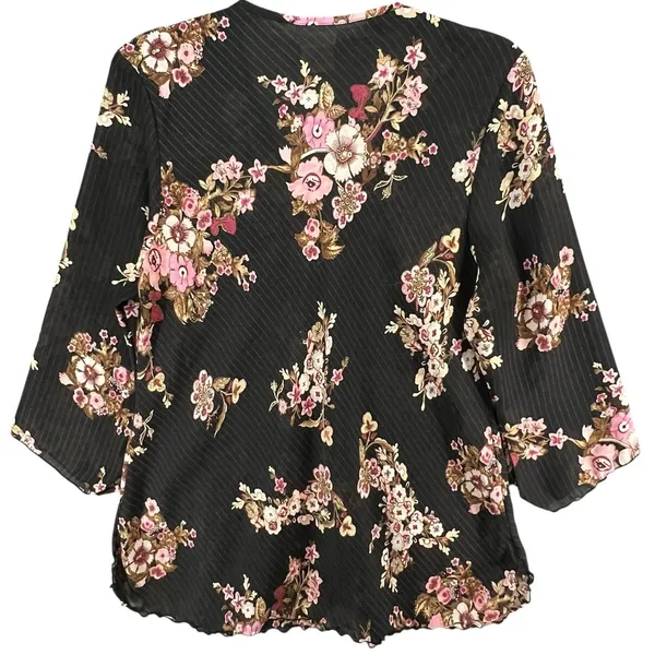 Fashion Bug Vintage 90s Floral Babydoll Top L Cinched Bust Y2K Romantic Fairy Grunge Blouse - Image 4