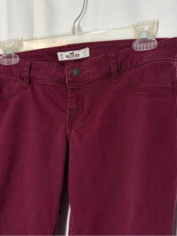 Hollister Jeans Womens 5R 27 Low Rise Skinny Pants Red Burgundy Stretch Y2K - Image 3