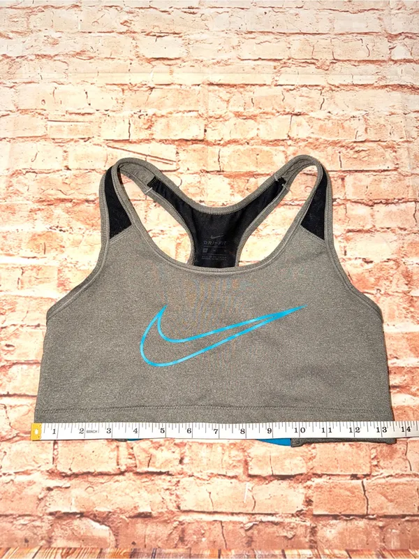 Nike Gray Dri-Fit Sports Bra with Blue Swoosh - Image 2