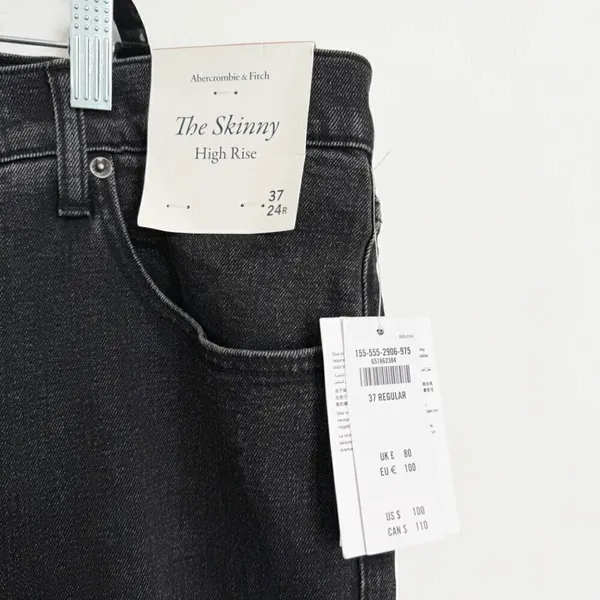 Abercrombie Jeans Size 24 Black Denim Split Hem‎ High Rise Skinny Pants Capsule - Image 6